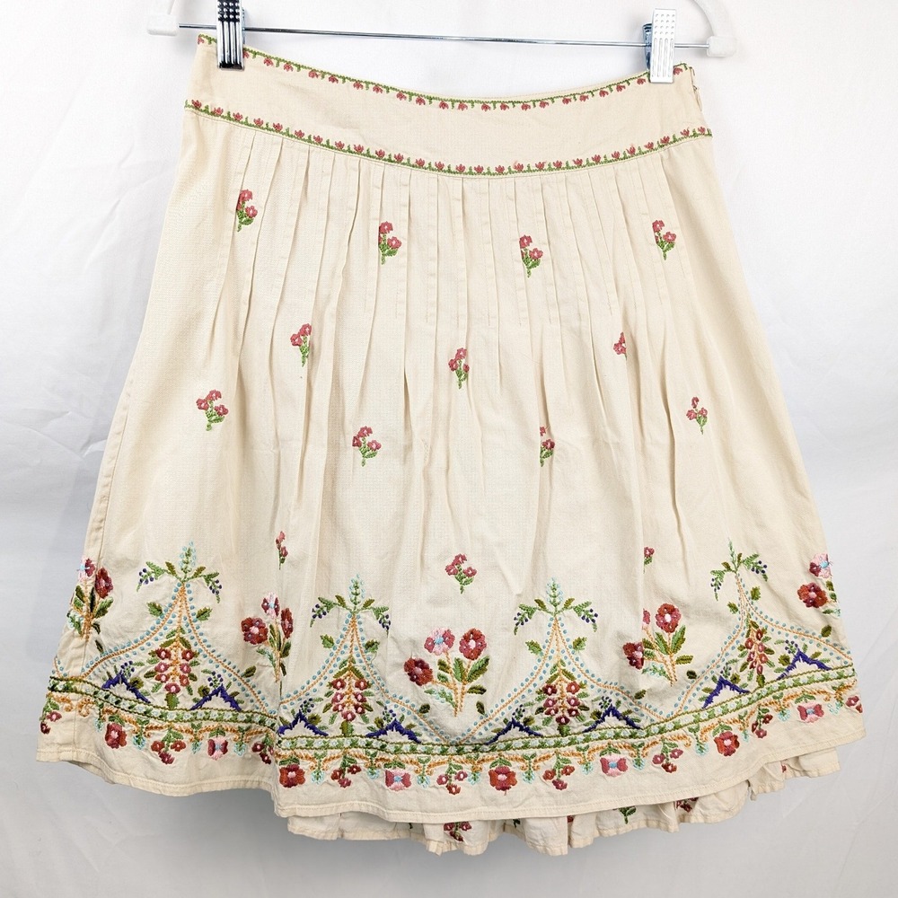 Viola Floral Fairy Embroidered Skirt Size M Cream Cottage Boho Granola Festival